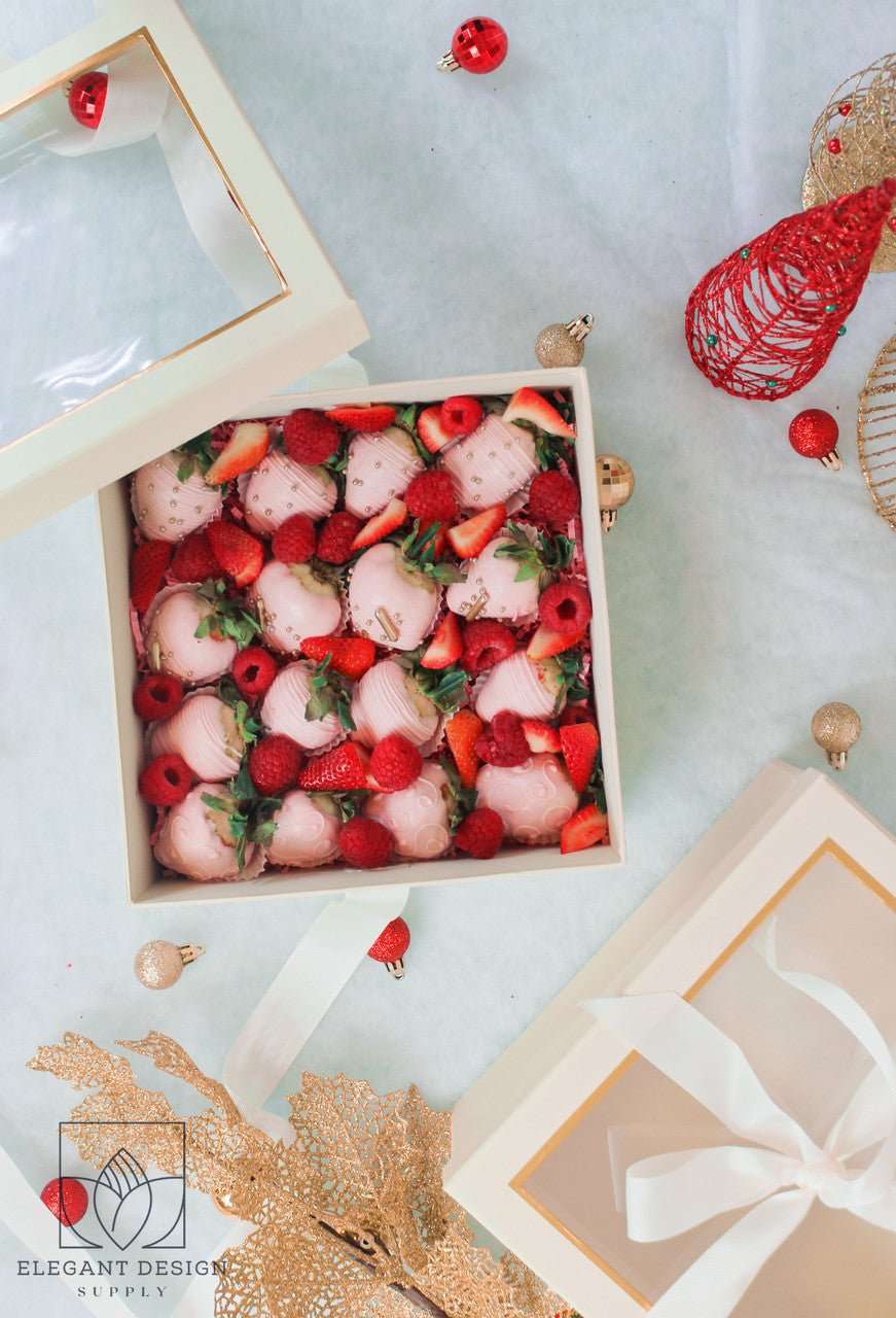 Square Gift Box with Clear Lid and Ribbon - Elegant Supply