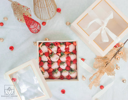 Square Gift Box with Clear Lid and Ribbon - Elegant Supply