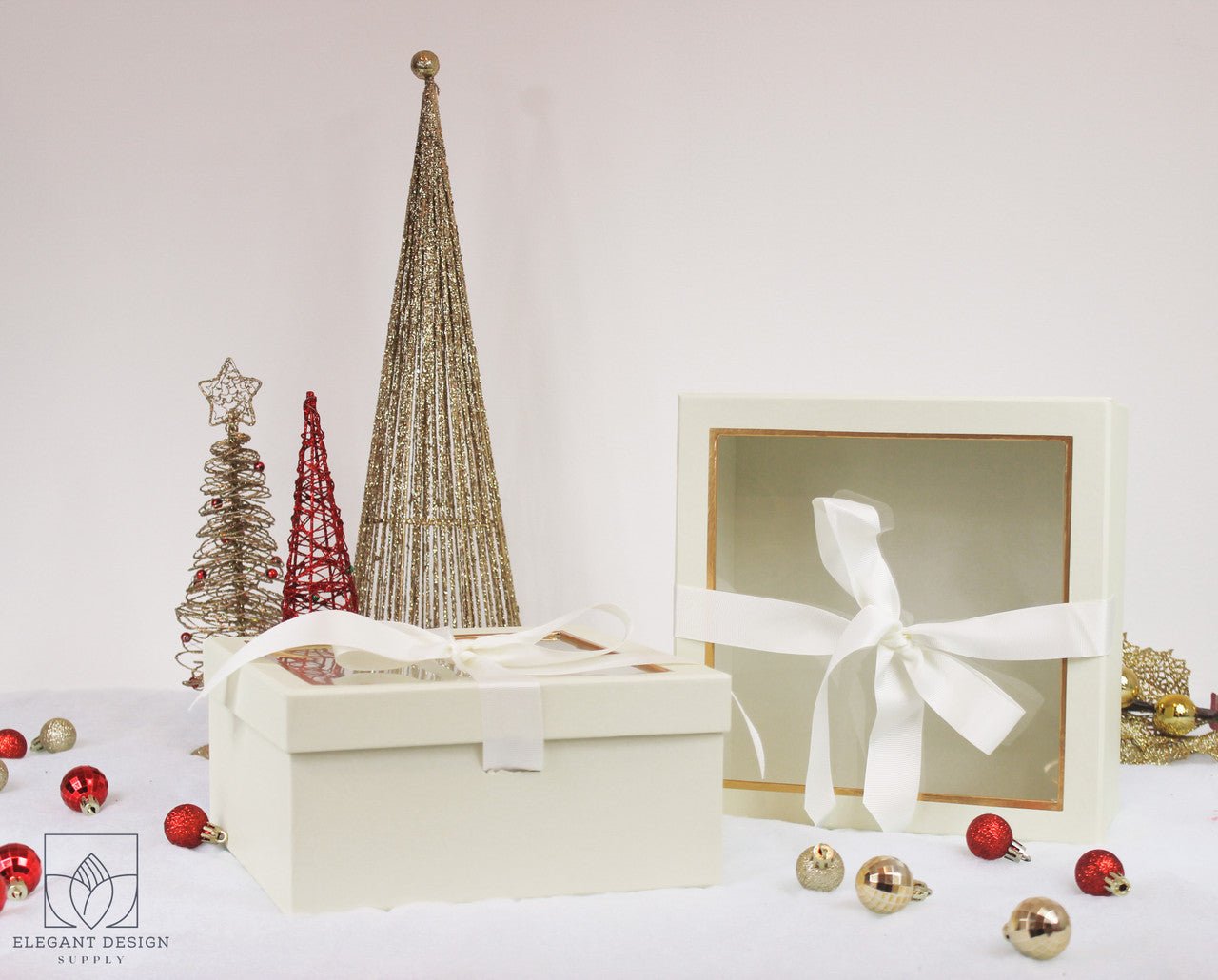 Square Gift Box with Clear Lid and Ribbon - Elegant Supply