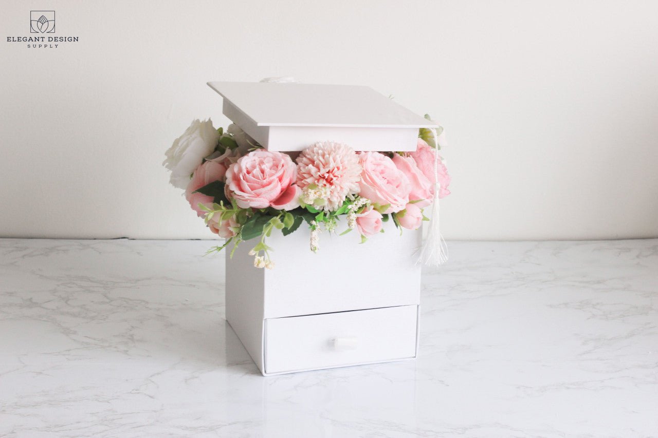 Square Graduation Hat Flower Box with Drawer - Elegant Supply