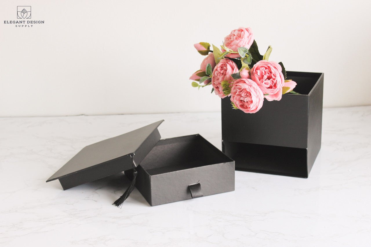 Square Graduation Hat Flower Box with Drawer - Elegant Supply