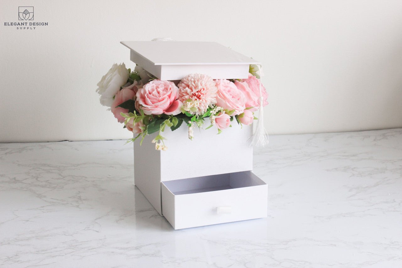 Square Graduation Hat Flower Box with Drawer - Elegant Supply
