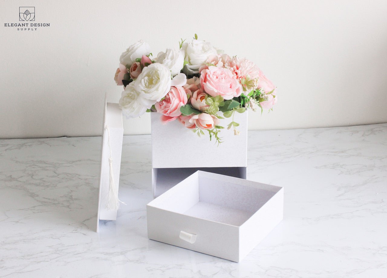 Square Graduation Hat Flower Box with Drawer - Elegant Supply