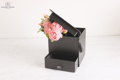 Square Graduation Hat Flower Box with Drawer - Elegant Supply