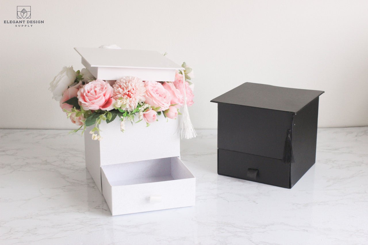 Square Graduation Hat Flower Box with Drawer - Elegant Supply