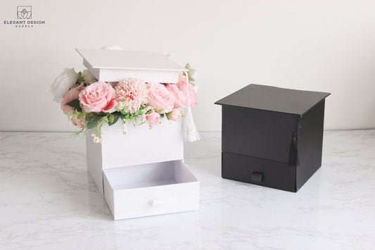 Square Graduation Hat Flower Box with Drawer - Elegant Supply