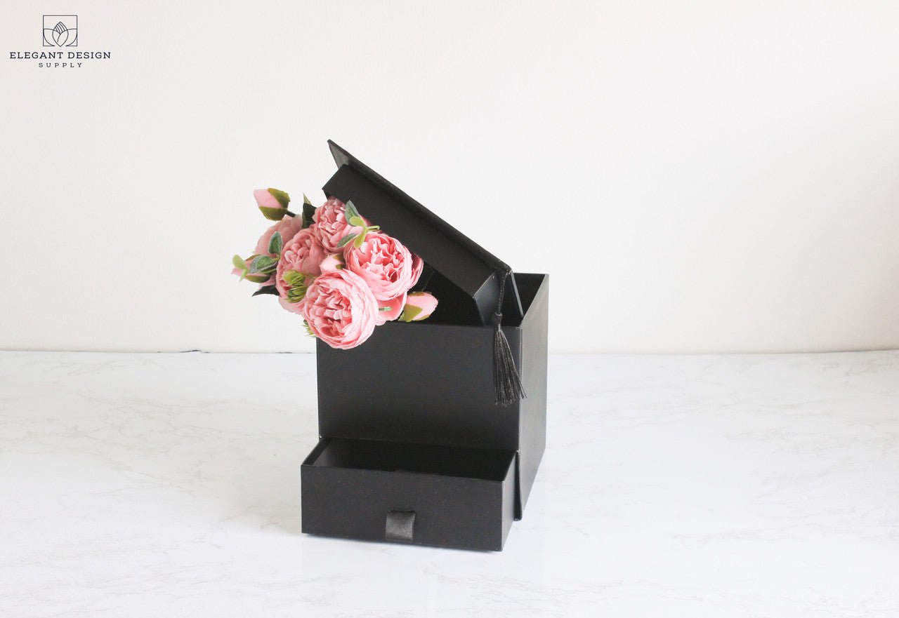Square Graduation Hat Flower Box with Drawer - Elegant Supply