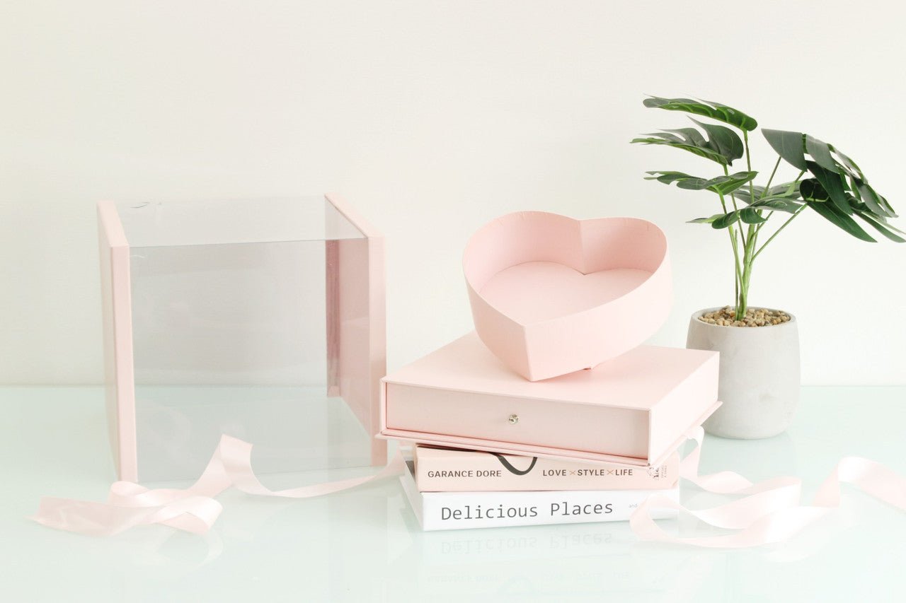 Square PVC Flower Box with Tilted Heart and Drawer - Elegant Supply