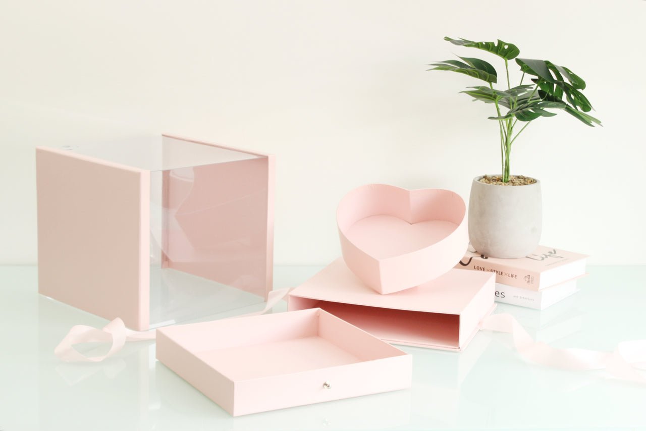 Square PVC Flower Box with Tilted Heart and Drawer - Elegant Supply