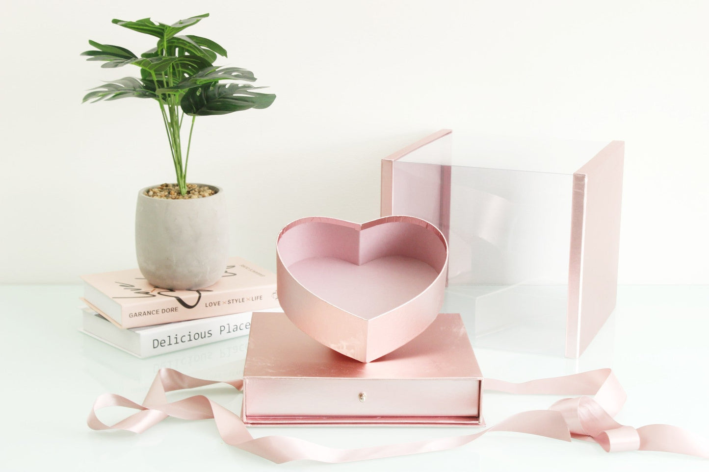 Square PVC Flower Box with Tilted Heart and Drawer - Elegant Supply