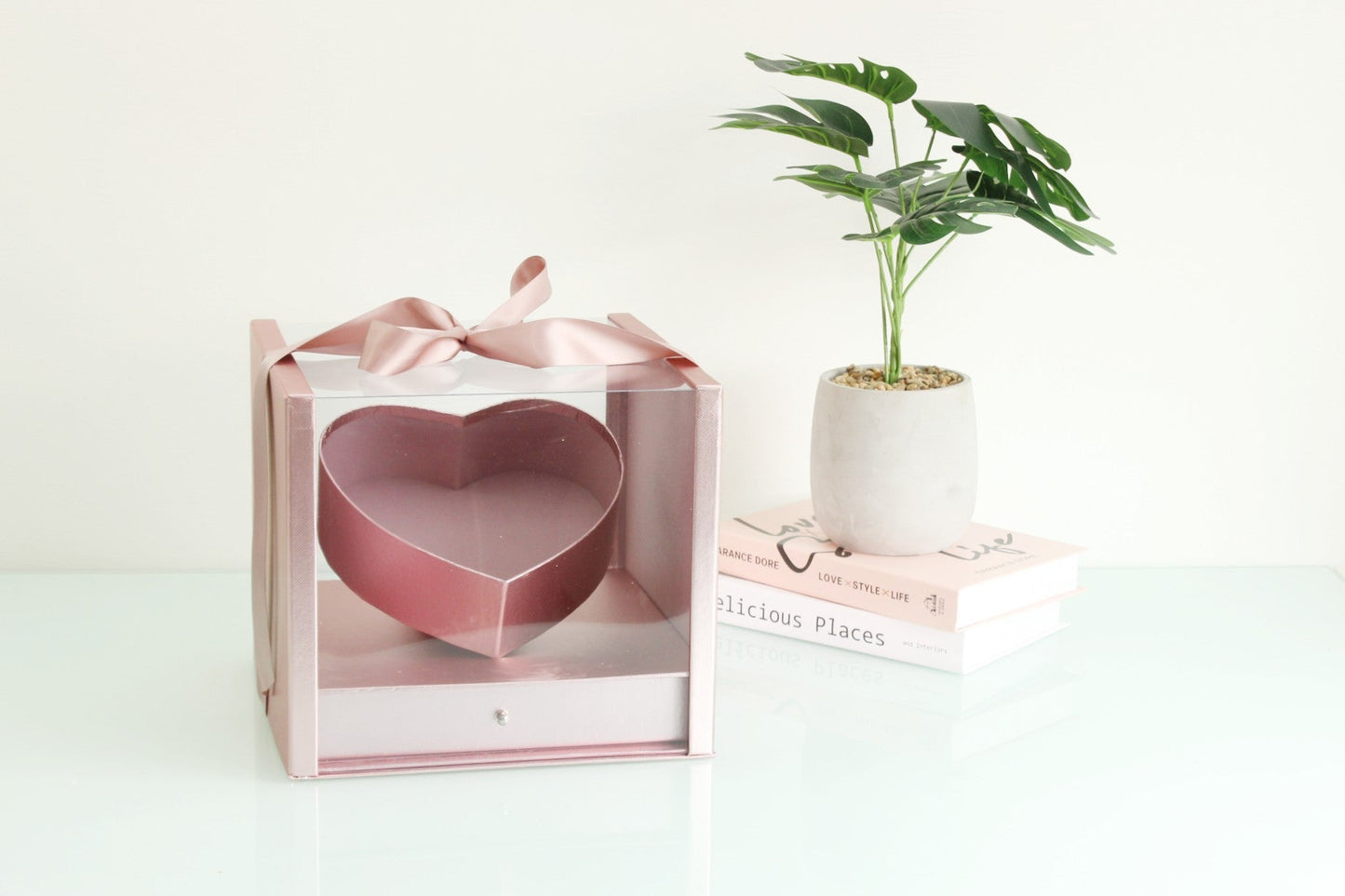 Square PVC Flower Box with Tilted Heart and Drawer - Elegant Supply