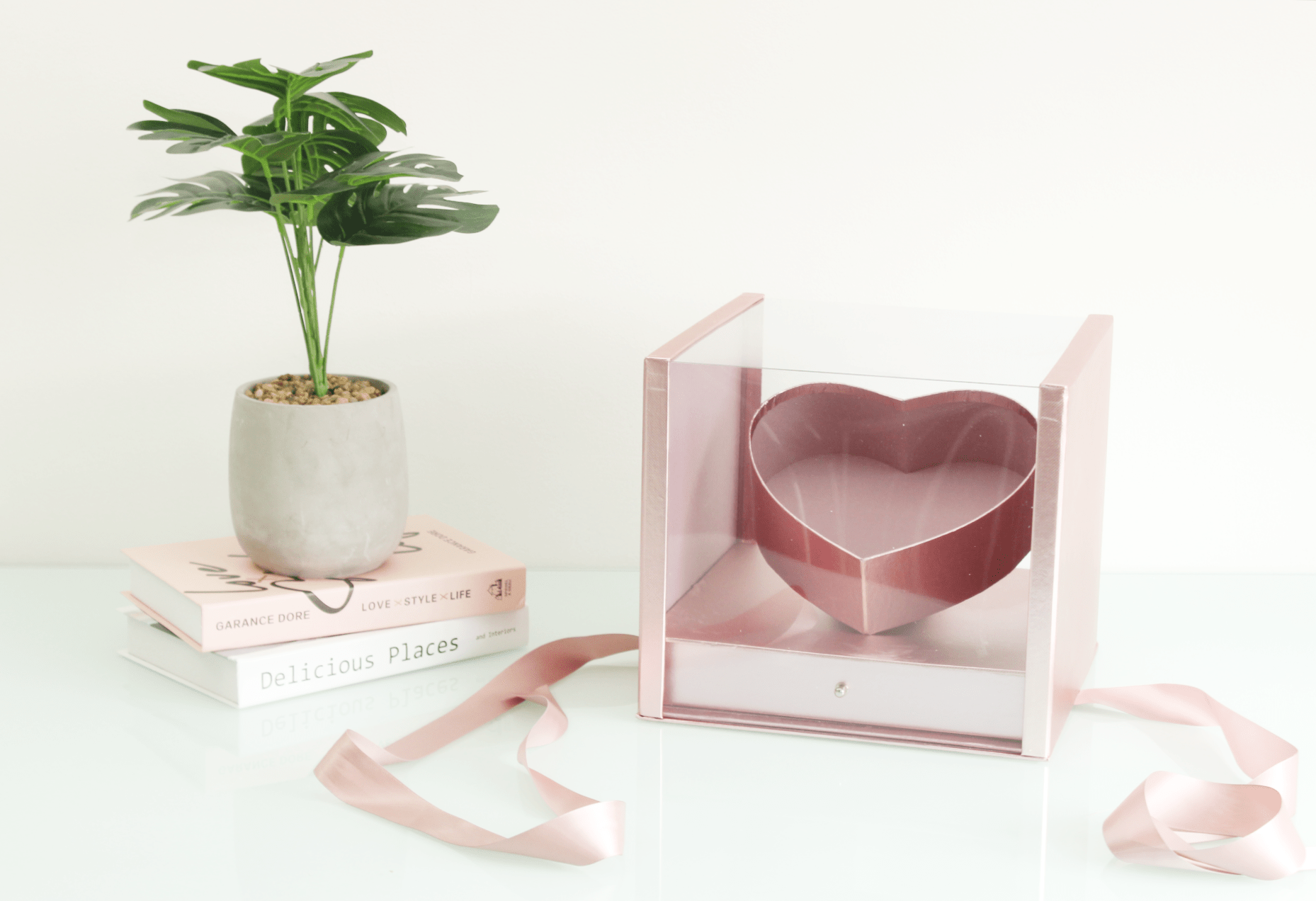 Square PVC Flower Box with Tilted Heart and Drawer - Elegant Supply
