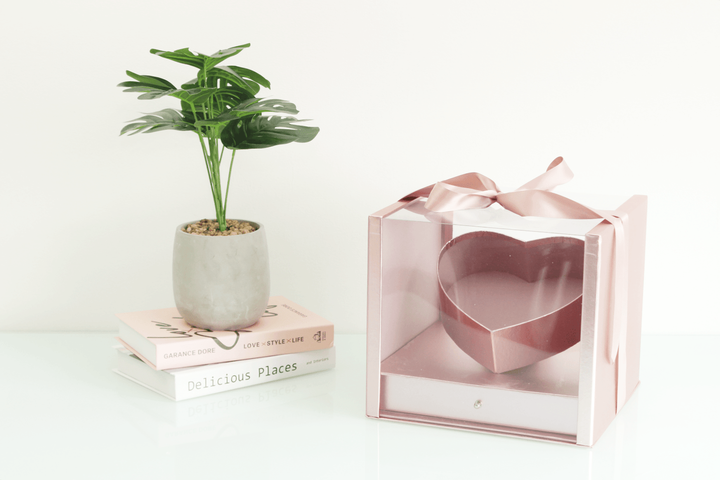 Square PVC Flower Box with Tilted Heart and Drawer - Elegant Supply