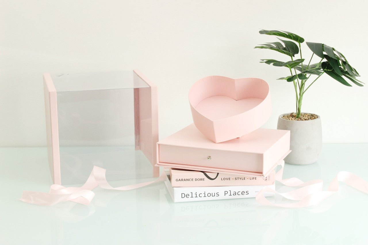 Square PVC Flower Box with Tilted Heart and Drawer - Elegant Supply