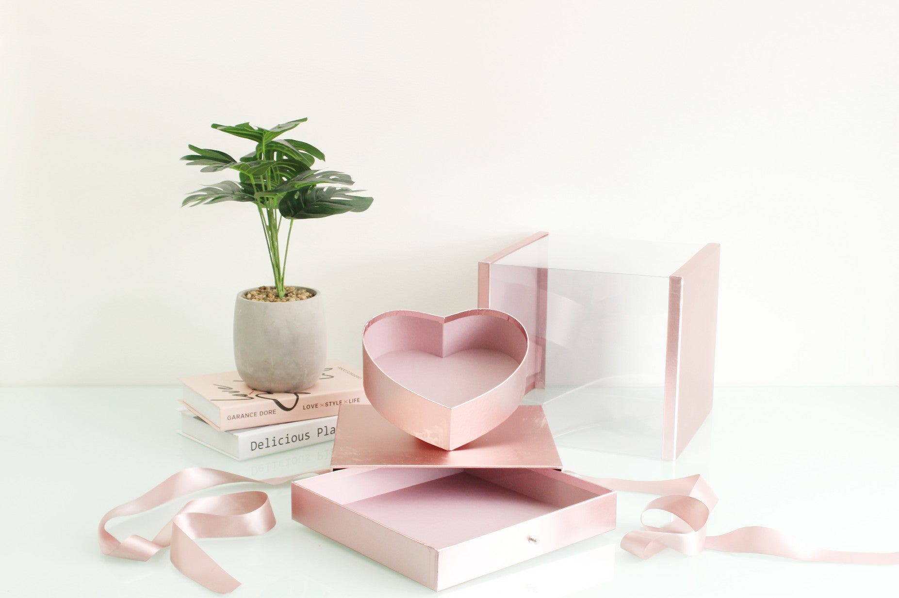 Square PVC Flower Box with Tilted Heart and Drawer - Elegant Supply