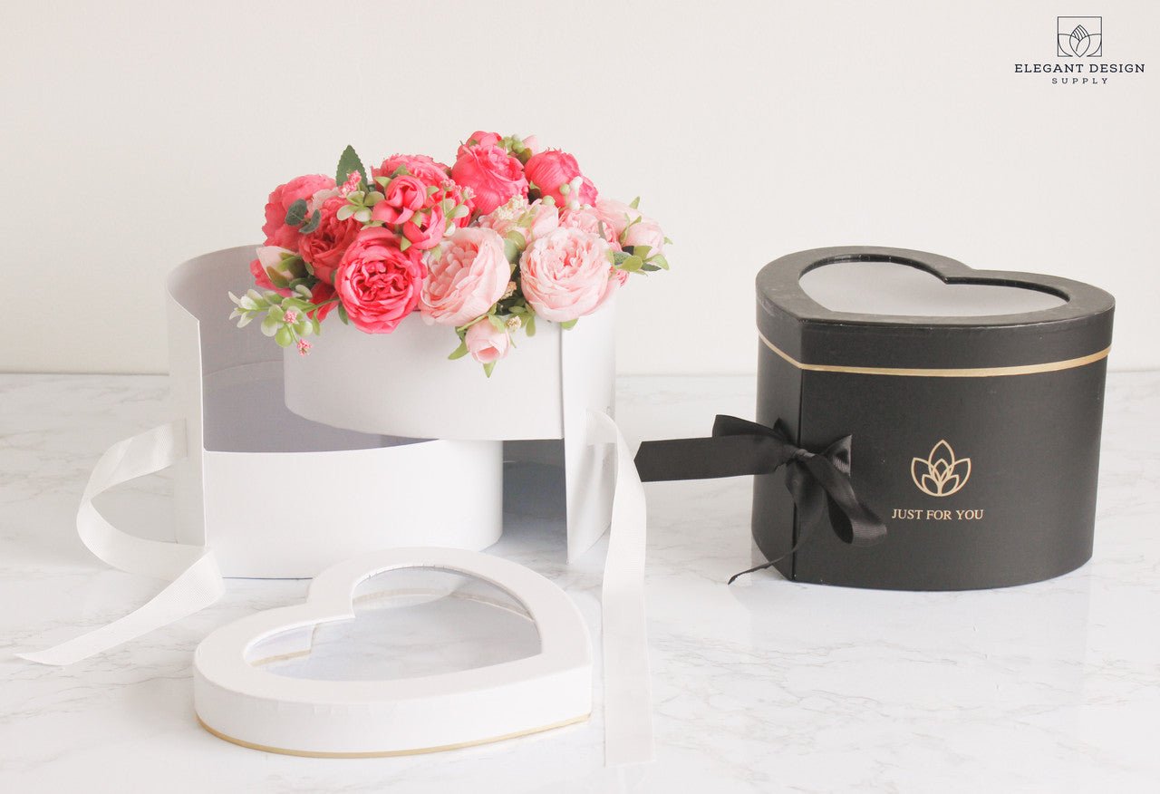 Two layers Heart Shape Flower Box with Clear Lid - Elegant Supply