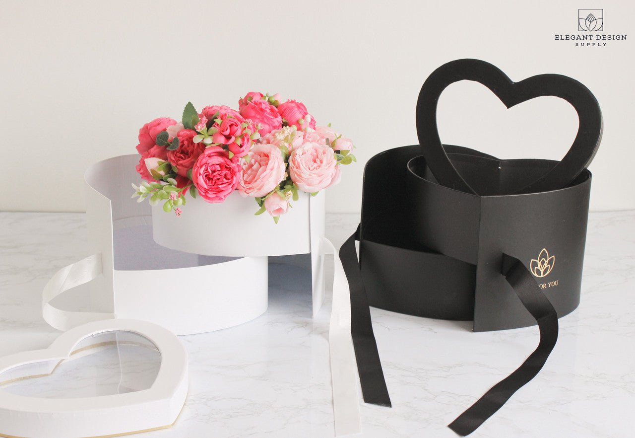 Two layers Heart Shape Flower Box with Clear Lid - Elegant Supply