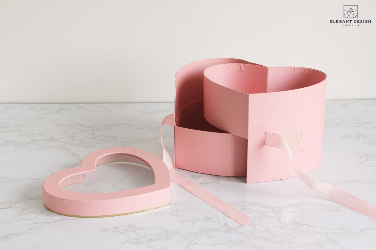 Two layers Heart Shape Flower Box with Clear Lid - Elegant Supply