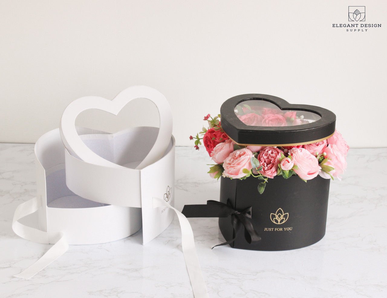 Two layers Heart Shape Flower Box with Clear Lid - Elegant Supply