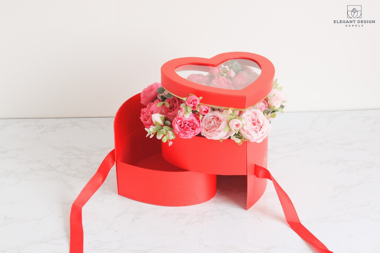 Two layers Heart Shape Flower Box with Clear Lid - Elegant Supply