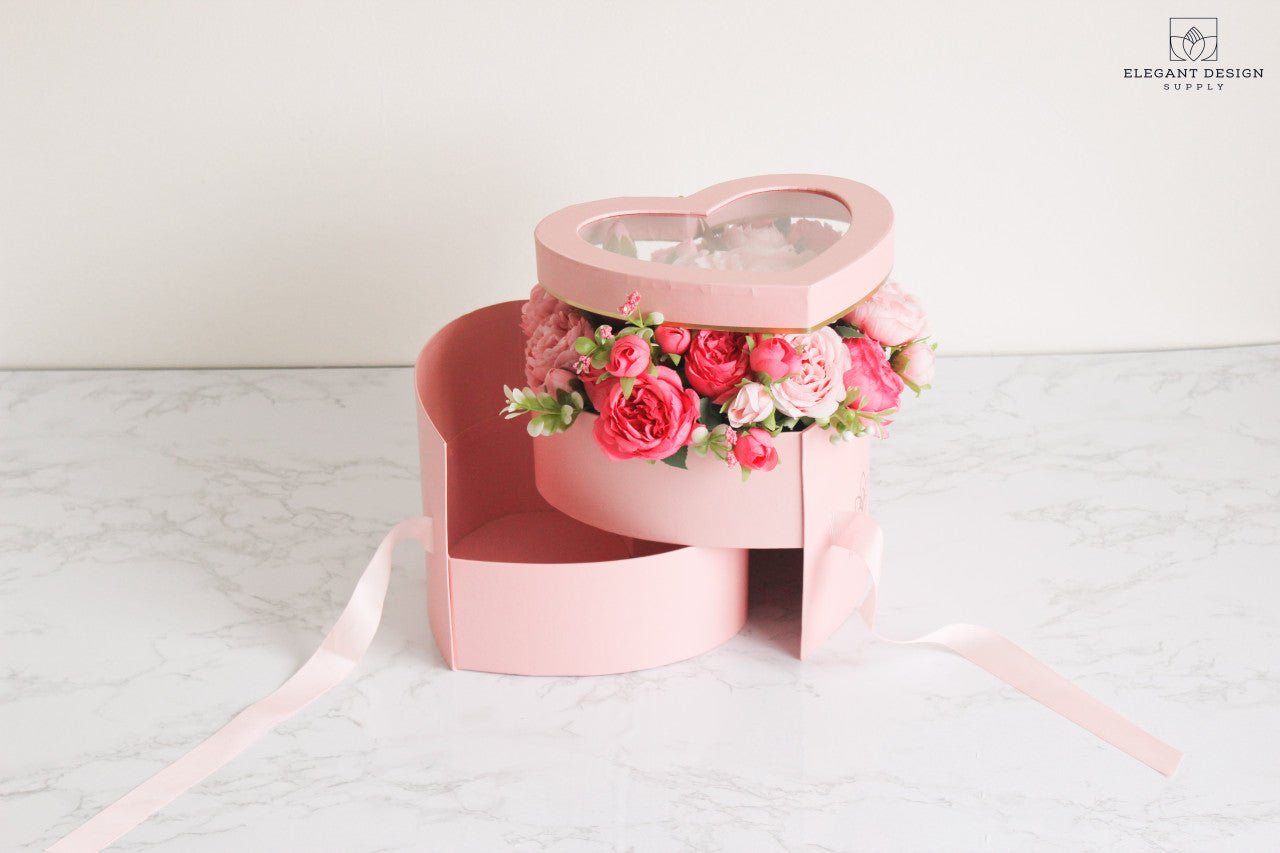 Two layers Heart Shape Flower Box with Clear Lid - Elegant Supply