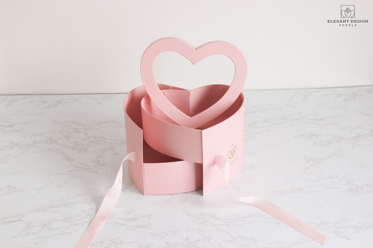 Two layers Heart Shape Flower Box with Clear Lid - Elegant Supply