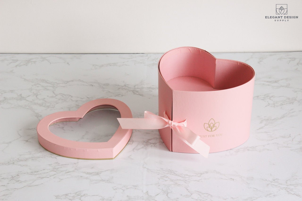 Two layers Heart Shape Flower Box with Clear Lid - Elegant Supply