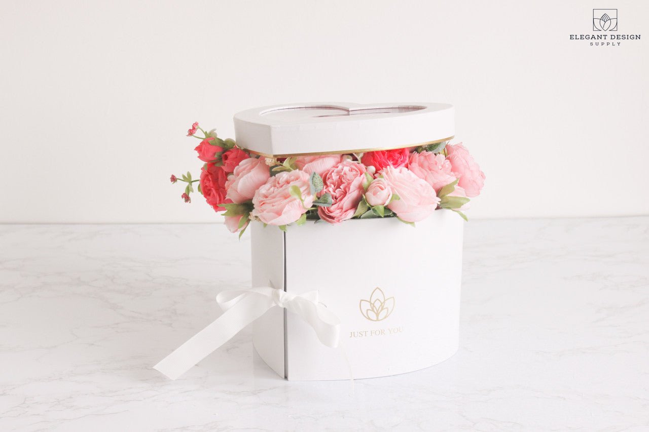 Two layers Heart Shape Flower Box with Clear Lid - Elegant Supply