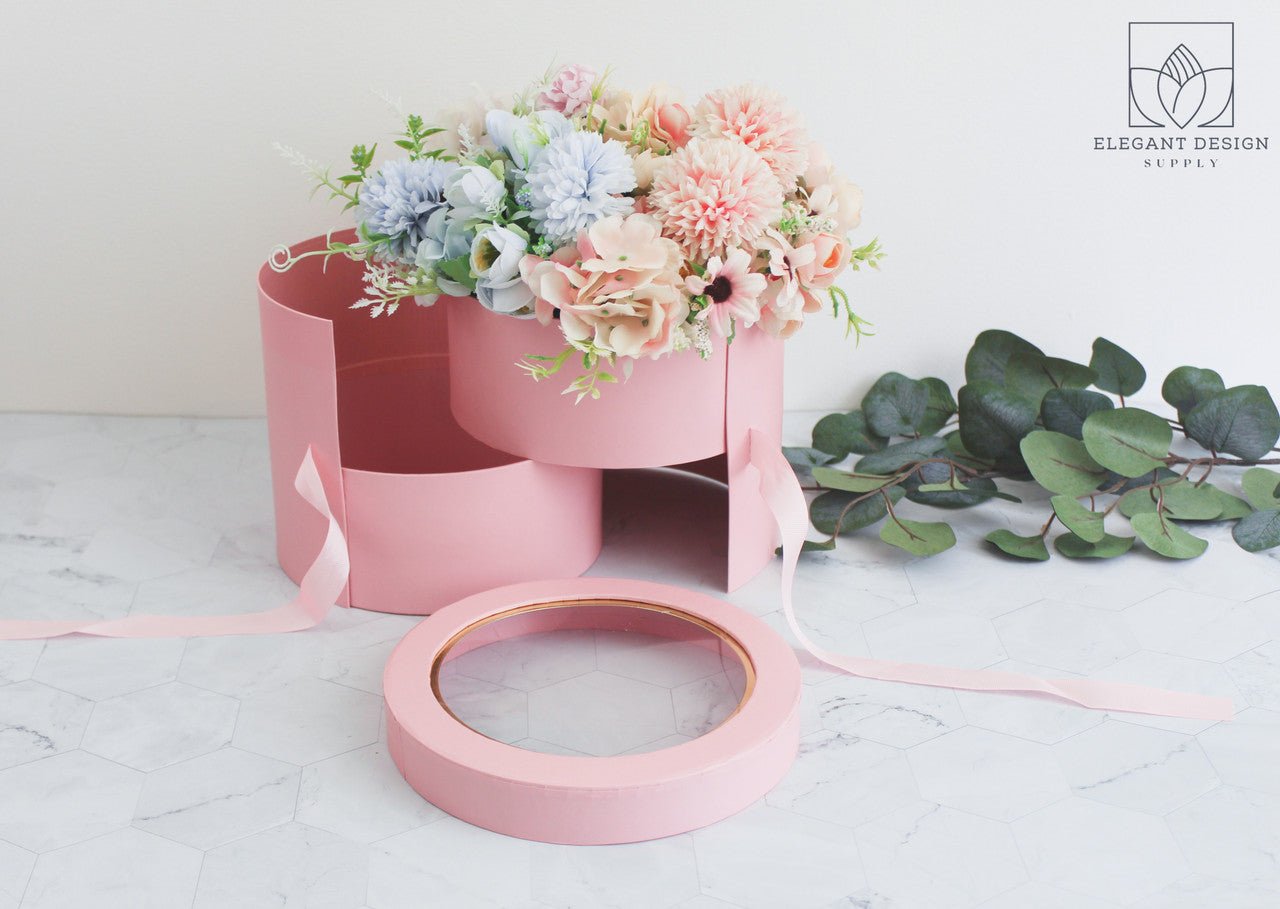 Two Layers Round Flower Box with Clear Lid - Elegant Supply
