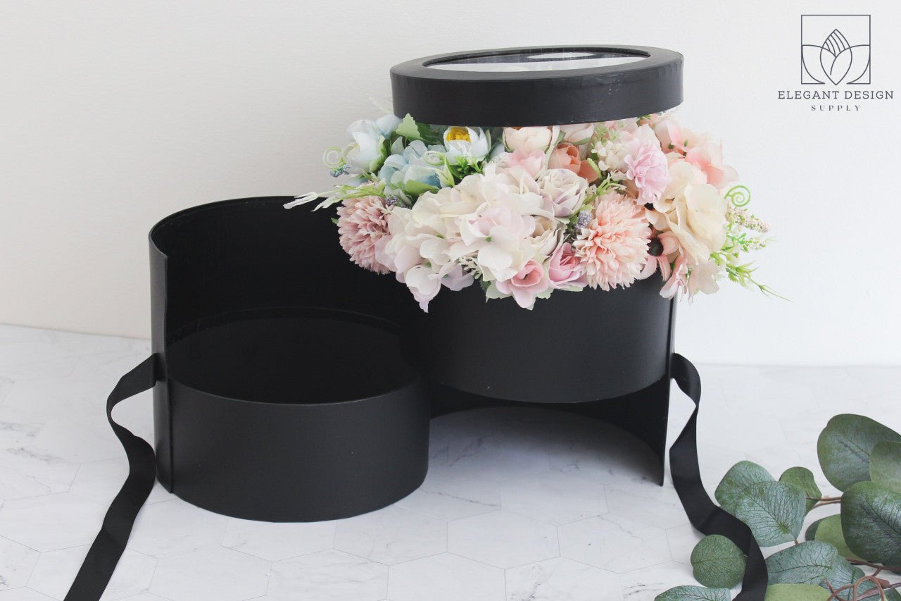 Two Layers Round Flower Box with Clear Lid - Elegant Supply