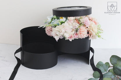 Two Layers Round Flower Box with Clear Lid - Elegant Supply