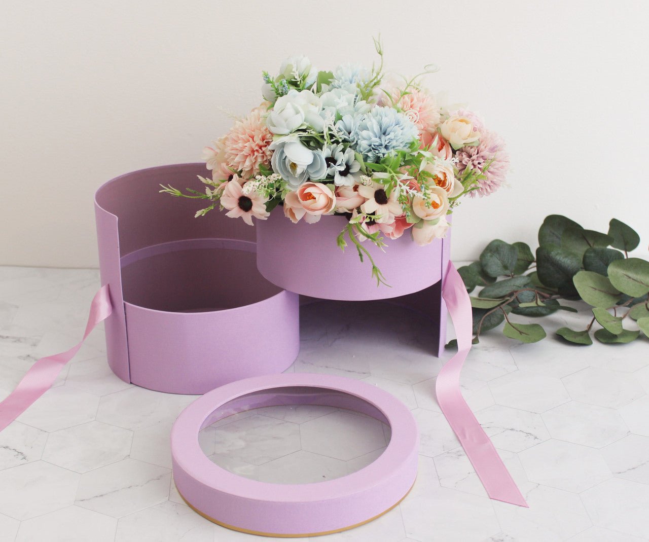 Two Layers Round Flower Box with Clear Lid - Elegant Supply