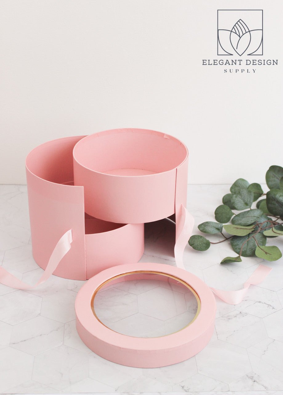 Two Layers Round Flower Box with Clear Lid - Elegant Supply