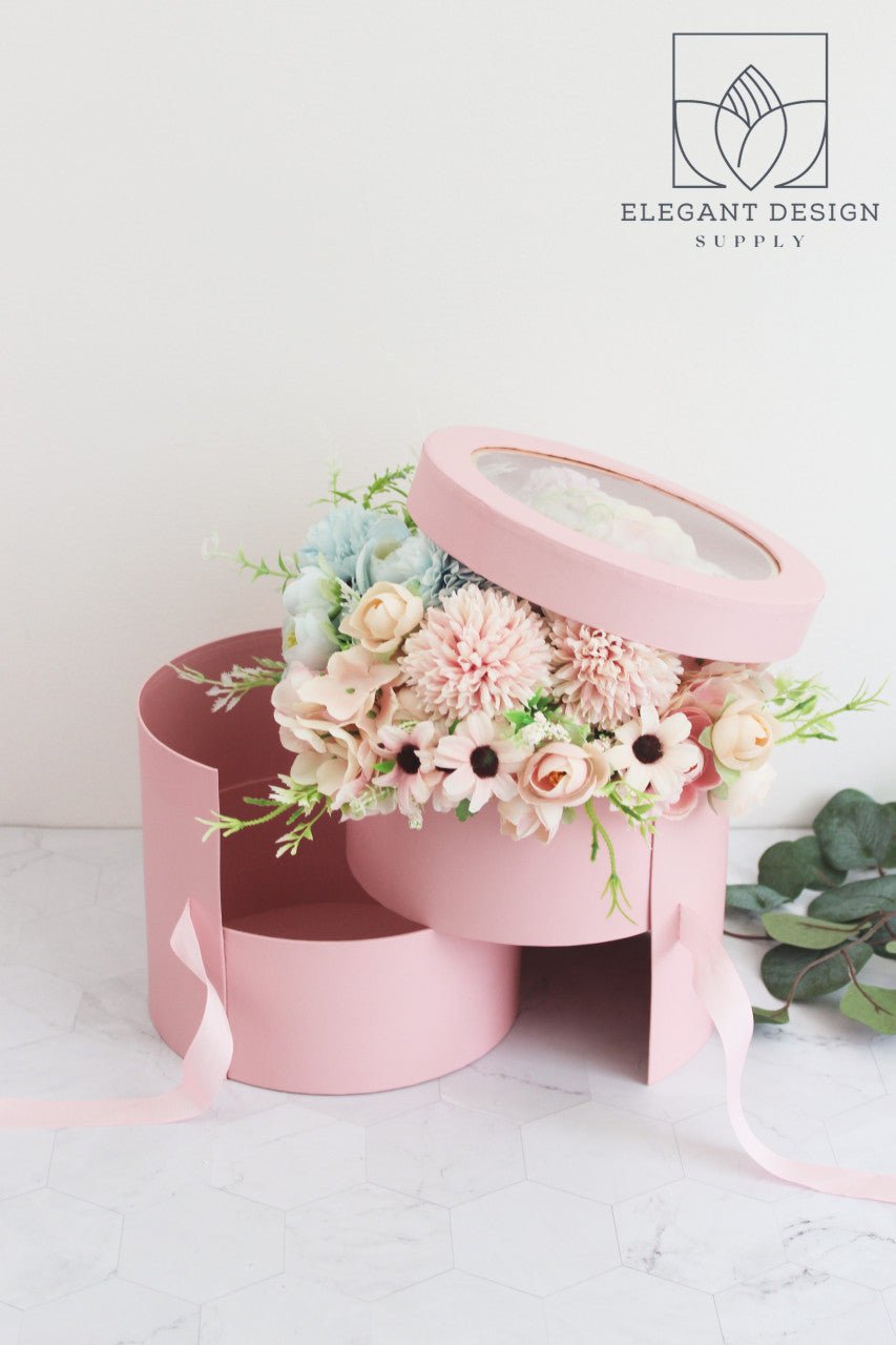 Two Layers Round Flower Box with Clear Lid - Elegant Supply