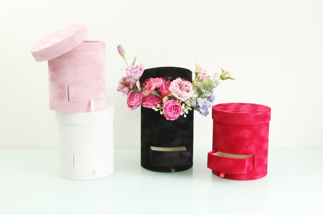 Velvet Round Surprise Flower Box with Drawer - Elegant Supply