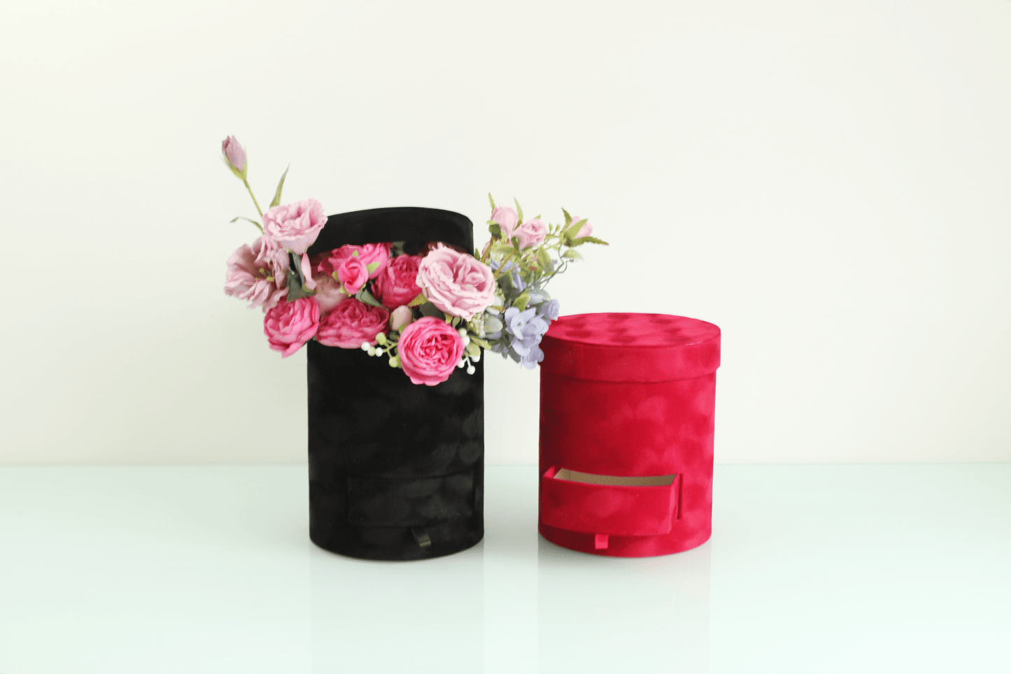 Velvet Round Surprise Flower Box with Drawer - Elegant Supply