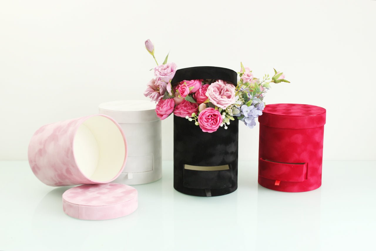Velvet Round Surprise Flower Box with Drawer - Elegant Supply