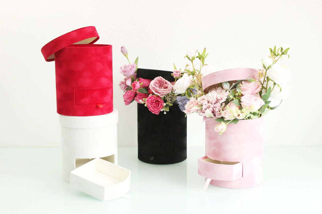 Velvet Round Surprise Flower Box with Drawer - Elegant Supply
