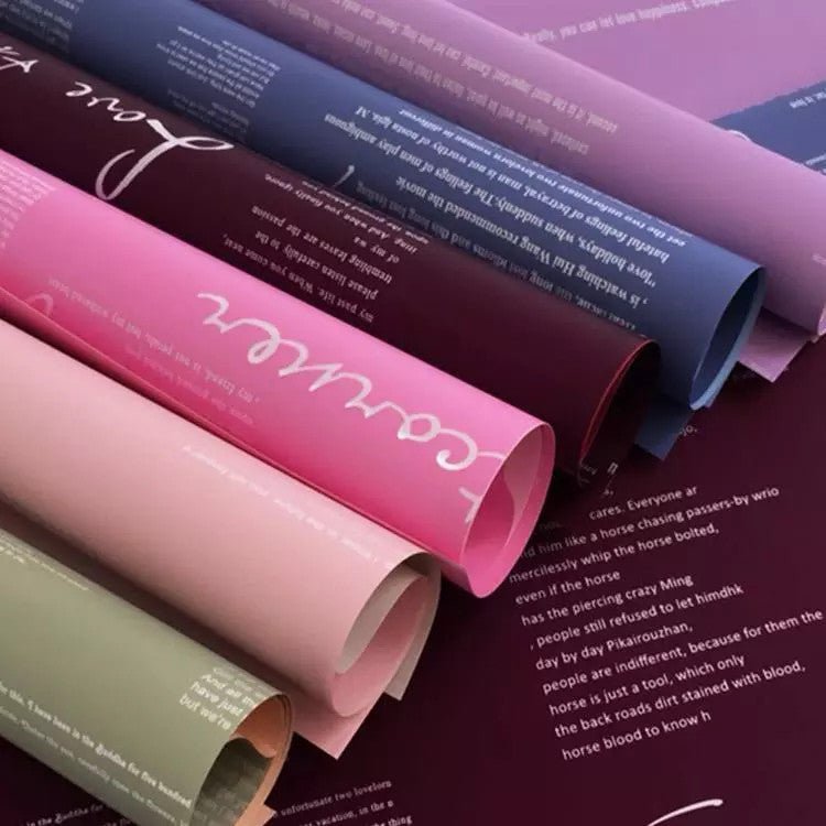 Waterproof English Writing Double Sided Color Flower Wrapping Paper (20 sheets/bag) - Elegant Supply