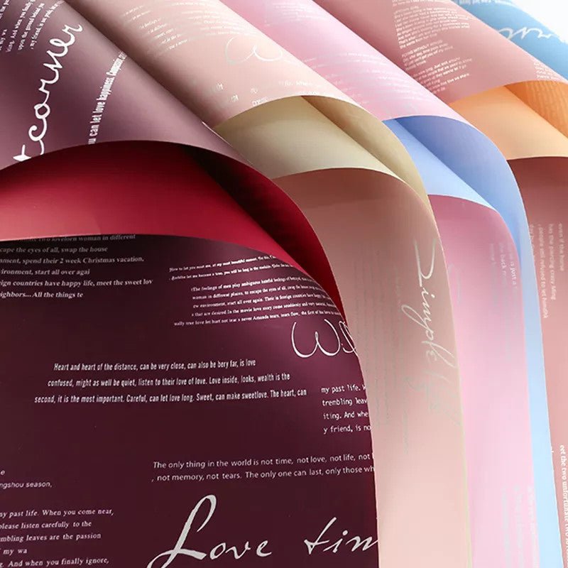 Waterproof English Writing Double Sided Color Flower Wrapping Paper (20 sheets/bag) - Elegant Supply