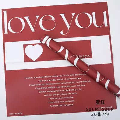 Waterproof "Love You" Flower Wrapping Paper (20 sheets/bag) - Elegant Supply