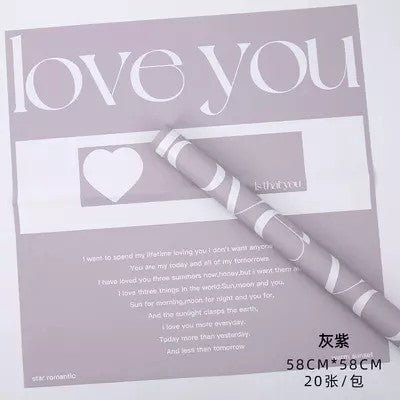 Waterproof "Love You" Flower Wrapping Paper (20 sheets/bag) - Elegant Supply