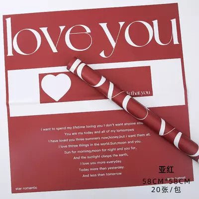 Waterproof "Love You" Flower Wrapping Paper (20 sheets/bag) - Elegant Supply