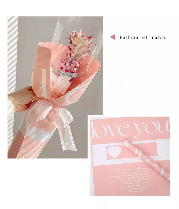 Waterproof "Love You" Flower Wrapping Paper (20 sheets/bag) - Elegant Supply