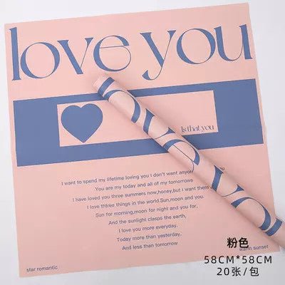 Waterproof "Love You" Flower Wrapping Paper (20 sheets/bag) - Elegant Supply
