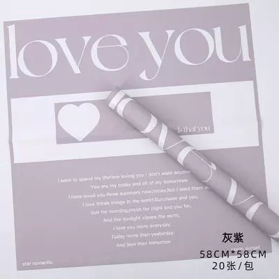 Waterproof "Love You" Flower Wrapping Paper (20 sheets/bag) - Elegant Supply