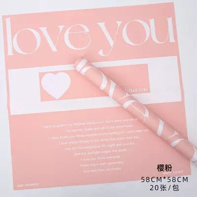Waterproof "Love You" Flower Wrapping Paper (20 sheets/bag) - Elegant Supply