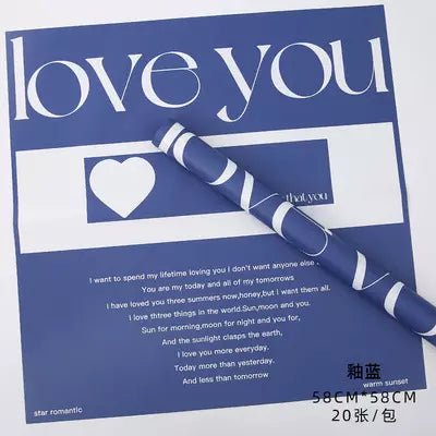 Waterproof "Love You" Flower Wrapping Paper (20 sheets/bag) - Elegant Supply