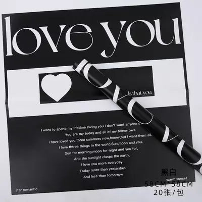 Waterproof "Love You" Flower Wrapping Paper (20 sheets/bag) - Elegant Supply