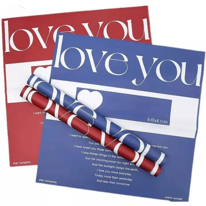 Waterproof "Love You" Flower Wrapping Paper (20 sheets/bag) - Elegant Supply